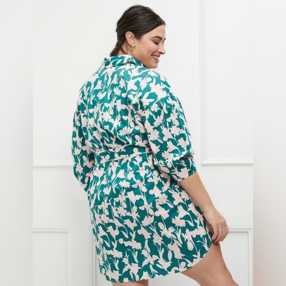 ELOQUII Elements Puff Sleeve Shirt Dress cotton - Picture 3 of 9